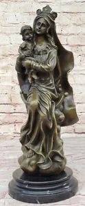 Virgen María Niño Jesús Cristianismo Arte Católico Firmado Original Estatua de Bronce - Imagen 1 de 10