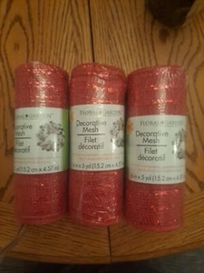 Floral Gardens Mesh 6 Inch X 5 Yards. 3 Rolls Red - Picture 1 of 3