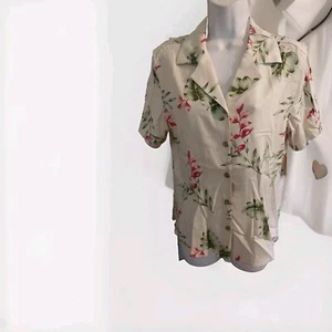 CAMISA DE SEDA VALERIE STEVENS HAWAIANA INFORMAL BOTÓN DELANTERO TALLA M ROSA FLORAL - Imagen 1 de 6