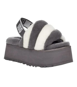 Authentic UGG® Women's Disco Stripe Slide Sandals Shade Grey White Combo Size 8 - Picture 1 of 5