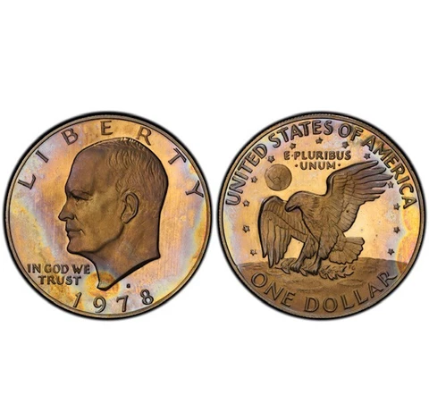 PR67DCAM 1978-S $1 Eisenhower Proof Dollar, PCGS Trueview- Pretty Toned Cover