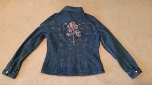 woman's Step In Style rhinestone jacket small wiith rose on back Size 10 - Bild 1 von 11