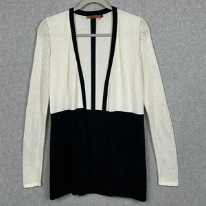 Belldini Open Cardigan Sweater Medium Black White Geometric Knit Crochet Sleeves - Picture 1 of 11
