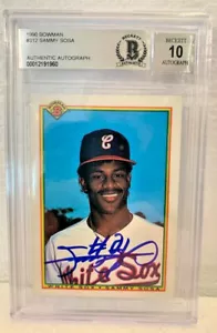 White Sox Sammy Sosa Signed 1990 Bowman RC Card Beckett BAS Graded 10 #312 - Picture 1 of 2
