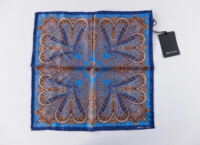 Pañuelo de bolsillo de seda estampado paisley azul y marrón Napoli auténtico Italia Nuevo con etiquetas Foto 1 de 3