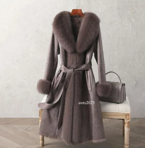 Real Fox Fur Collar Womens Rabbit Fur Lining Parkas Genuine Leather Thicken Coat - Picture 1 of 29