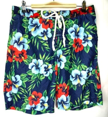 Traje de baño tropical colorido Merona para hombre con cintura elástica y cordón. Talla M Foto 1 de 4