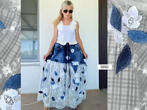 PLUS SIZE ARMANI DENIM SKIRT 2XL MAXI SUMMER SKIRT PATCHWORK LONG COTTON SKIRT - Picture 1 of 14