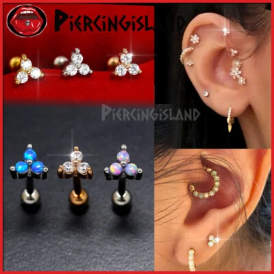 Opal Crystal 3-stone Triangle Ear Cartilage Helix Ring Bar Stud Piercing Earring - image 1 of 4