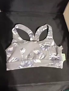 Reggiseno sportivo Mono B grigio floreale nuovo con etichetta stile AT2733 taglia small - Foto 1 di 4
