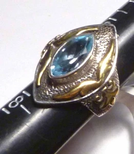 Himmelblautopas Ring 925 Sterling Silber Messingoptik aus Gold Gr. 7 - Bild 1 von 7