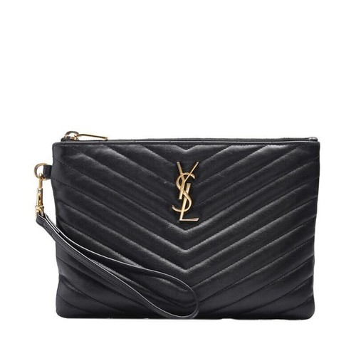 SAINT LAURENT (YSL) Pochette piccola Saint Laurent nera matelassé monogram placcata oro