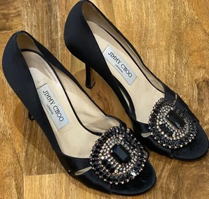 Jimmy Choo Shoes Size 4UK EUR37 Peep Toe Heels Swarovski Crystals Black - Foto 1 di 16