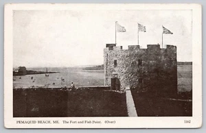 Cartolina Bristol Maine Great Flanker Fish Point coloniale Pemaquid Beach Fort UNP - Foto 1 di 4