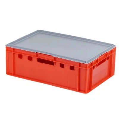 LOGIPLAST Eurokasten E2 Metzgerkiste Stapelkasten verschiedene Farben mit grauem Deckel