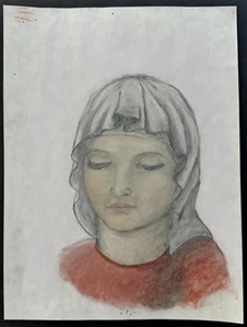 Portrait Woman Eyes Closed Wearing Wimple Serene Pastel 9x12 inches - Picture 1 of 3