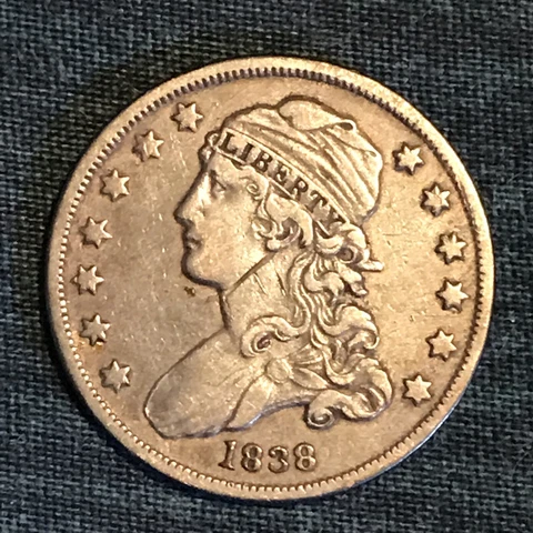 1838 US Capped Bust Silver Quarter Dollar 25 Cents XF + Low Mintage Cover