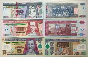 Guatemala Banknoten, Lot von 3 Scheinen (Quetzales) Serie 2011/12/13 unzirkuliert  - Bild 1 von 4