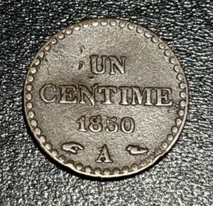 1850 France  Second Republic AE 1 Un Centime Dupre Paris Mint Coin - Picture 1 of 3
