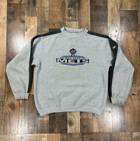 Vintage New York Mets Mens Sweater Large MLB Puma 1999 Gray Crew Pullover Cover