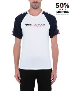 TOMMY SPORT T-Shirt Size M Print Logo White Short Sleeves Round Collar