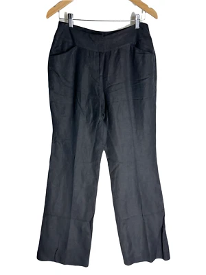 Pantalones de vestir para mujer Adrienne Vittadini talla 8 negro mezcla de lino tiro medio pierna ancha Foto 1 de 4