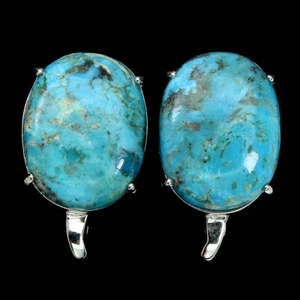 925 Sterling Silver Earrings Oval Turquoise 18x14mm Gemstone Jewelry - Picture 1 of 10