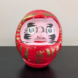 Vintage Japanese Gokaku Daruma Doll Paper Mache Red Wishing Good Luck Weighted - Picture 1 of 9