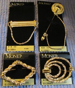 Lot 4 New Vintage "MONET" Goldtone Pins Brooches XMAS! - Picture 1 of 1
