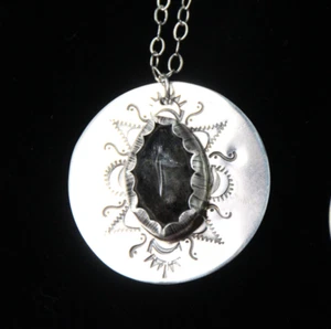 Rutilated Quartz Black Cab Gemstone Sterling Silver 925 Pendant 18" Necklace - Picture 1 of 6
