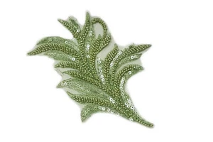 Leaf Shape Beads and Sequence Work Patch Color Green For Cloths M399 - Picture 1 of 4