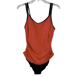 Miraclesuit Faux Tankini One Piece Swimsuit Size ?10 Coral Black Ruched READ - Picture 1 of 24