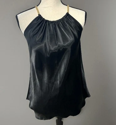 Blusa para mujer negra satinada talla XS cadena dorada sin mangas nueva sin etiquetas Foto 1 de 4