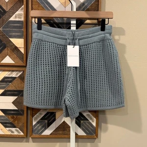 NakedCashmere Open Knit Crochet Cashmere Coverup Shorts Agave Green Medium NWT - Picture 1 of 8