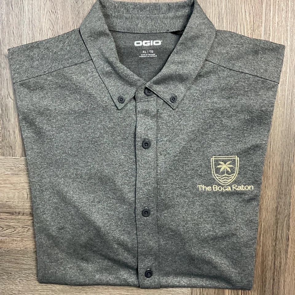 Camisa OGIO Para Hombres XL Gris The Boca Raton Resort Club Logo Abotonada Rendimiento Foto 1 de 4
