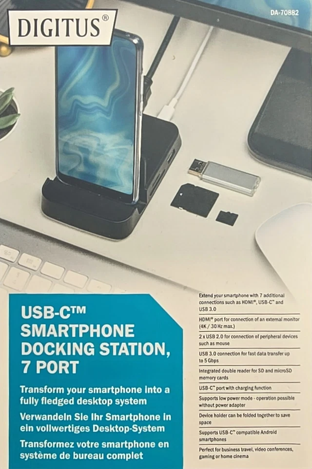 Digitus USB-C 3.0 Smartphone Docking Station HDMI 4K Kartenleser Schwarz OVP - Bild 1 von 3