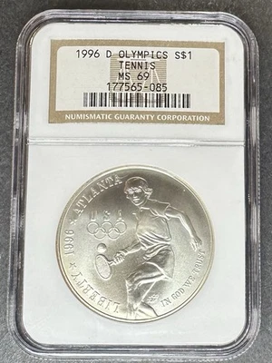 1996-D Tennis Dollar NGC MS-69, Buy 3 Items, Get $5 Off! - Image 1 of 2