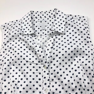 Charter Club Plus 22W Sleeveless Tailored Polka Dot Dress Shirt White Blue MINT - Picture 1 of 9