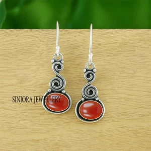 Pendientes colgantes hechos a mano de plata de ley 925 con piedras preciosas de cornalina 1,50" - Imagen 1 de 3