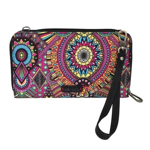 SakRoots Wristlet Geldbörse Damen Künstler Kreis Kunstleder umlaufender Reißverschluss lila  - Bild 1 von 12