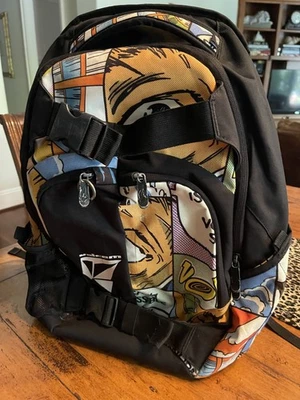 VOLCOM EQUILIBRIUM ART SKATER PUNK SCHOOL BACKPACK BLACK COMIC RETIRED Y2K  RARE - Image 1 of 4