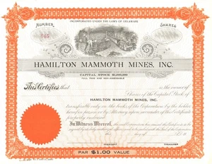 Hamilton Mammoth Mines, Inc. - Original Aktienzertifikat - unbenutzt - #645 - Bild 1 von 2
