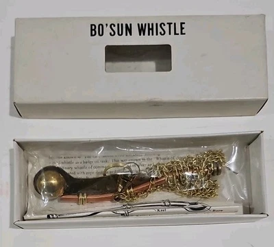 Silbato de contramaestre de latón cobre vintage años 80 nuevo en caja con instrucciones Foto 1 de 4