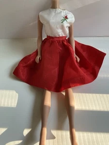 LOVELY VTG 60S BARBIE CLONE RED & WHITE SLEEVELESS DRESS w ROSE- HONG KONG - Picture 1 of 5