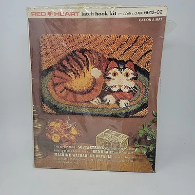 Vintage Cat Latch Hook Rug Kit 20 x 27" Includes YARN 6612-02 Red Heart Open Box - Image 1 of 4