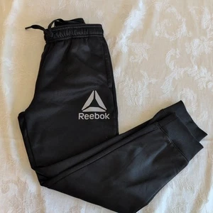 Reebok Track Pants S 8 Black Youth Kids Joggers Logo Drawstring - Picture 1 of 4