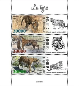 Guinea - 2021 Tiger auf Briefmarken - 3 Briefmarkenbogen - GU210320a - Bild 1 von 1