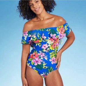 Women's Off the Shoulder Flounce One Piece Swimsuit - Kona Sol Size 16W NWT - Picture 1 of 8