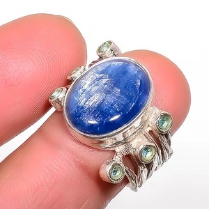 Kyanite-Nepal, Blue Topaz Silver Plated Handmade Ring s.8 T40, Christmas Gift - Picture 1 of 3