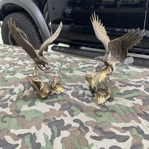 Franklin Mint Wings of Glory Bronze Eagle Sculpture Ronald Van Ruyckevelt 2pc - Picture 1 of 6